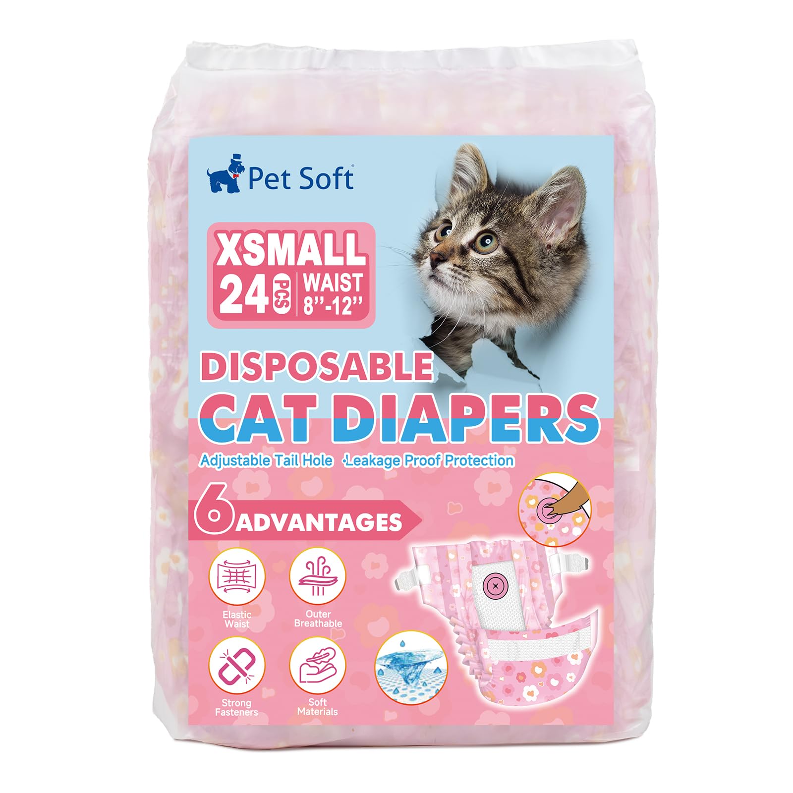 Pañales Pet Soft con ajuste de tamaño para gatos pequeños.