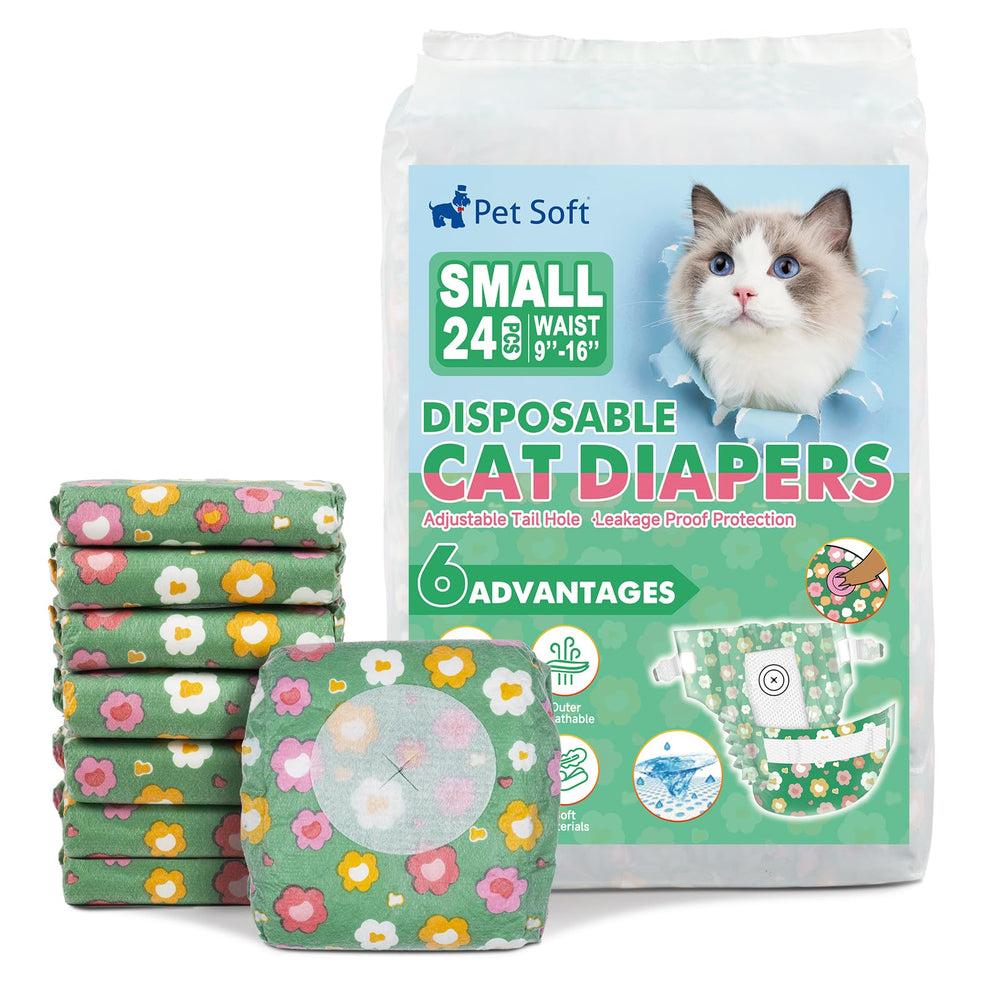 Pañales Pet Soft para gatos con diseño floral, cómodos y prácticos.