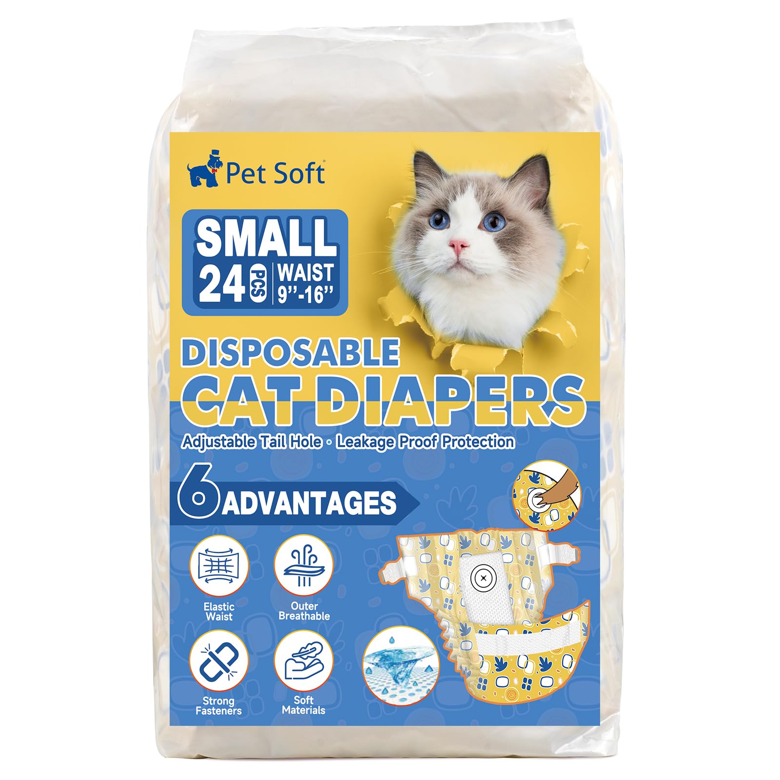 Pañales Pet Soft para gatos y perros pequeños, fácil convivencia en casa.