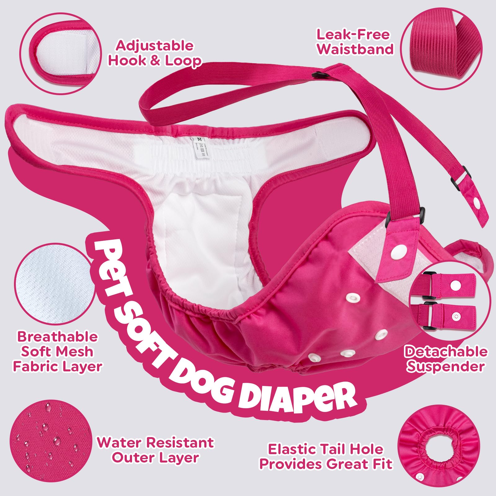 Pet Soft pañales hembra con velcro ajustable y suspensores