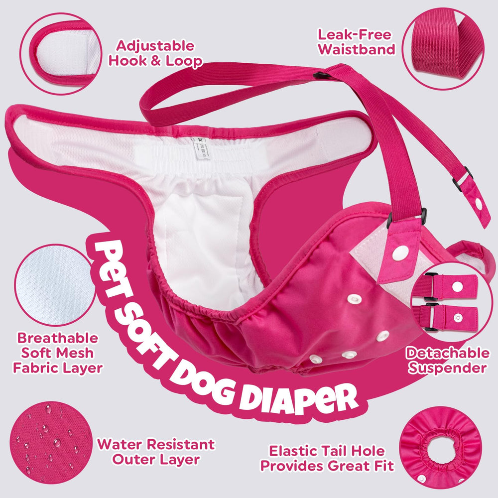 Pet Soft pañales hembra con velcro ajustable y suspensores