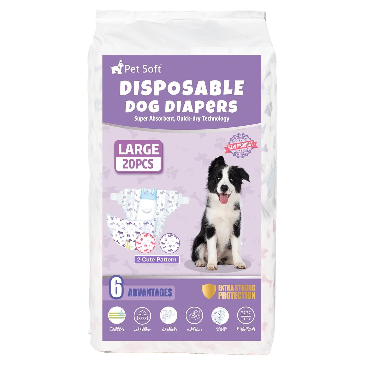 Pet Soft 20 piezas de pañales para perra femenina, conjunto variado.