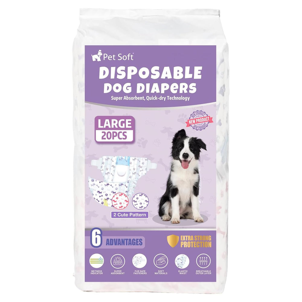 Pet Soft 20 piezas de pañales para perra femenina, conjunto variado.