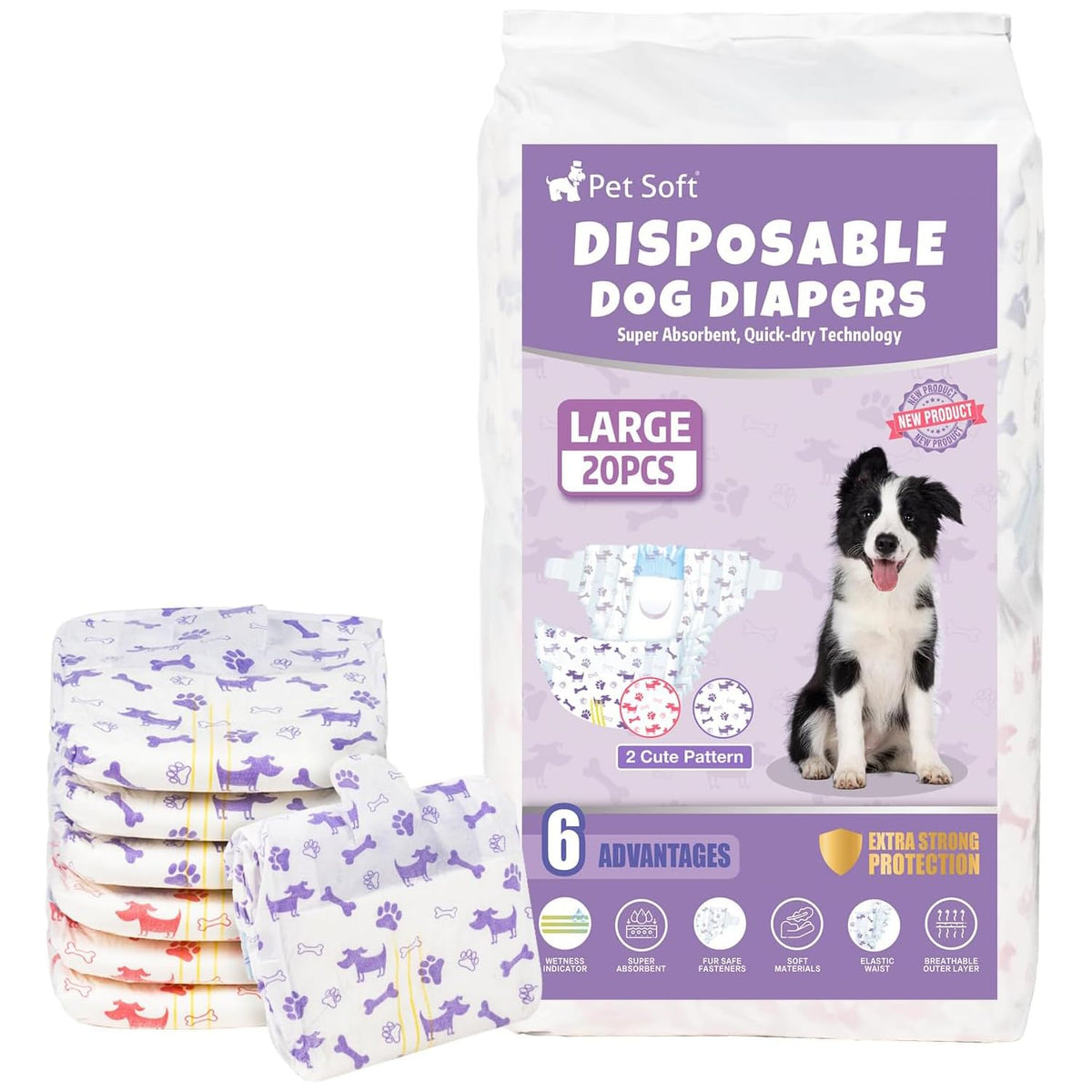 Pañales Pet Soft para perra femenina con indicador de humedad para cambios oportunos.