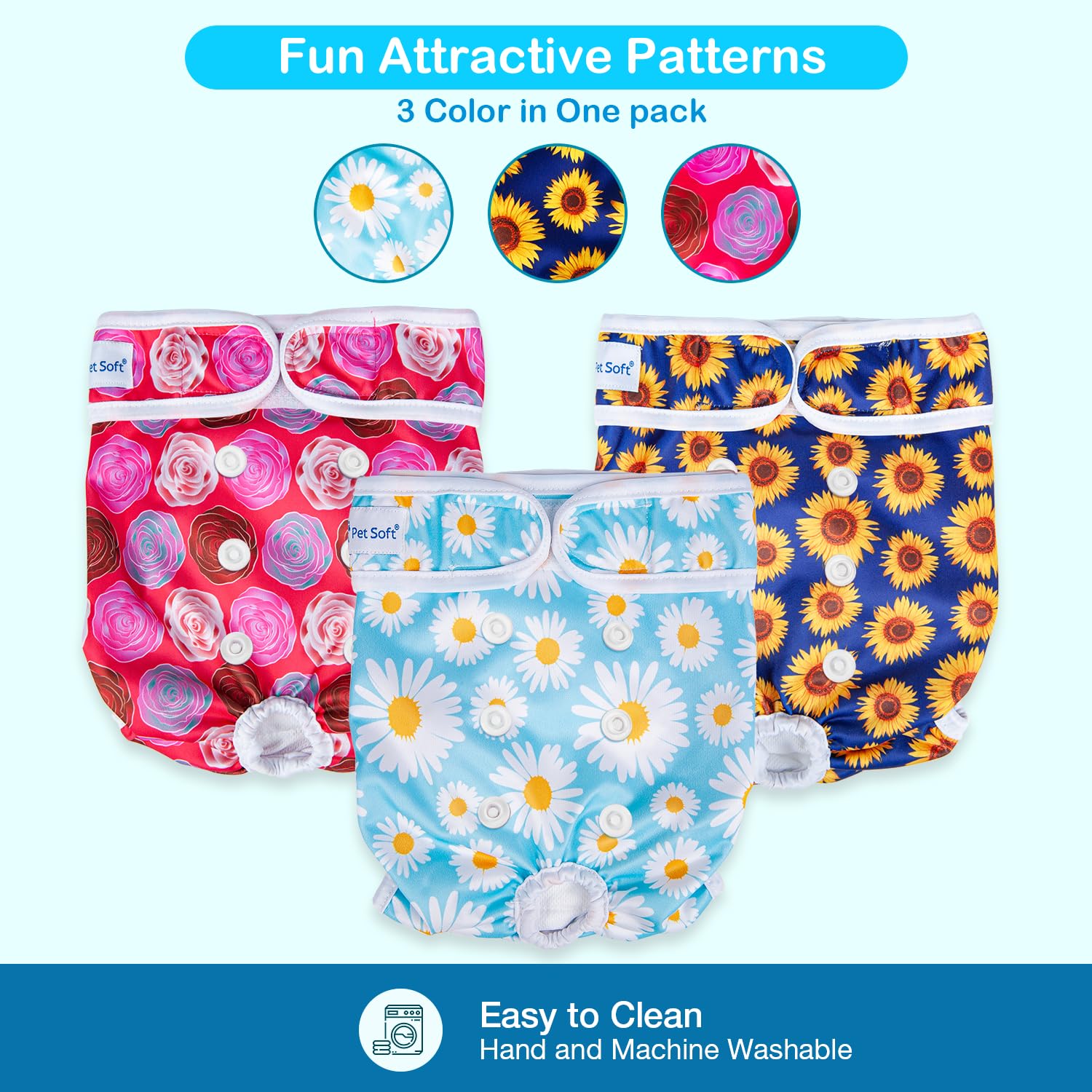 Pañales Pet Soft para perras florales, talla l, fáciles de colocar