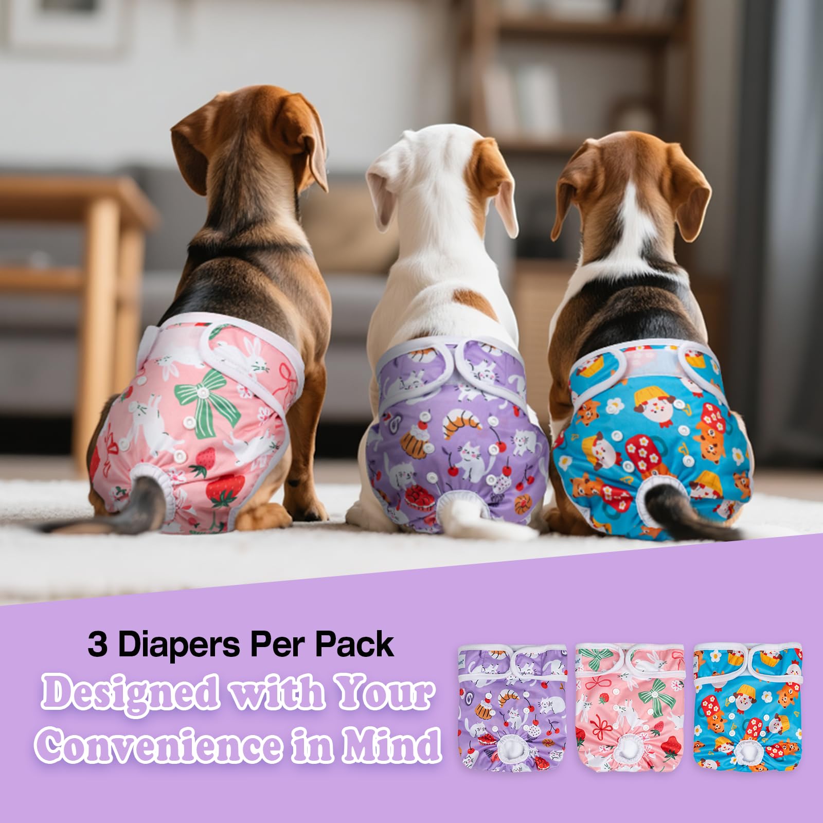 Pañales Pet Soft en pack de 3 patrones para estilo y ahorro.