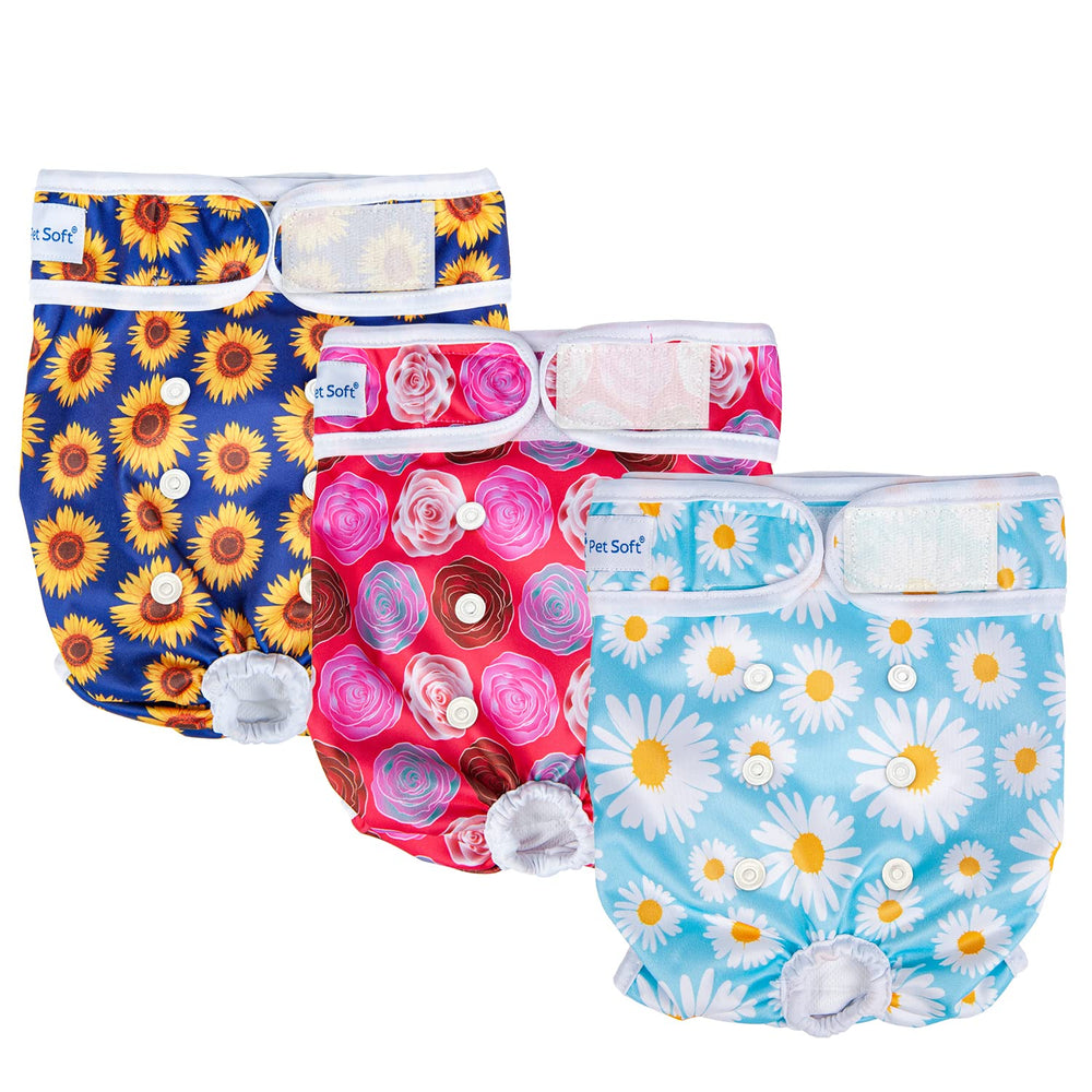 Pet Soft pañales para perros femeninos flores XL con ajuste cómodo para uso diario.