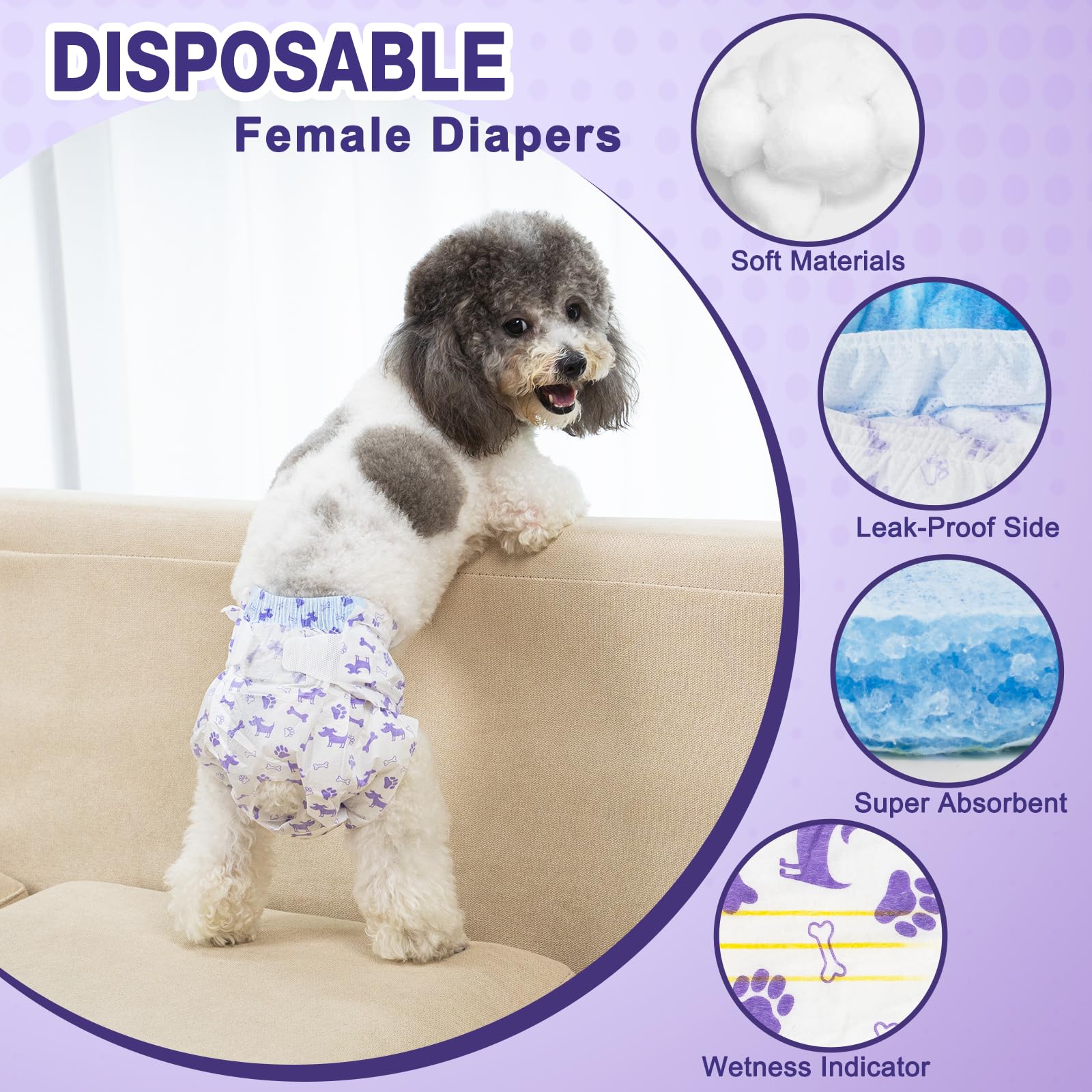 Pet Soft Pañales para perro hembra con patrones mixtos, estilo y limpieza.