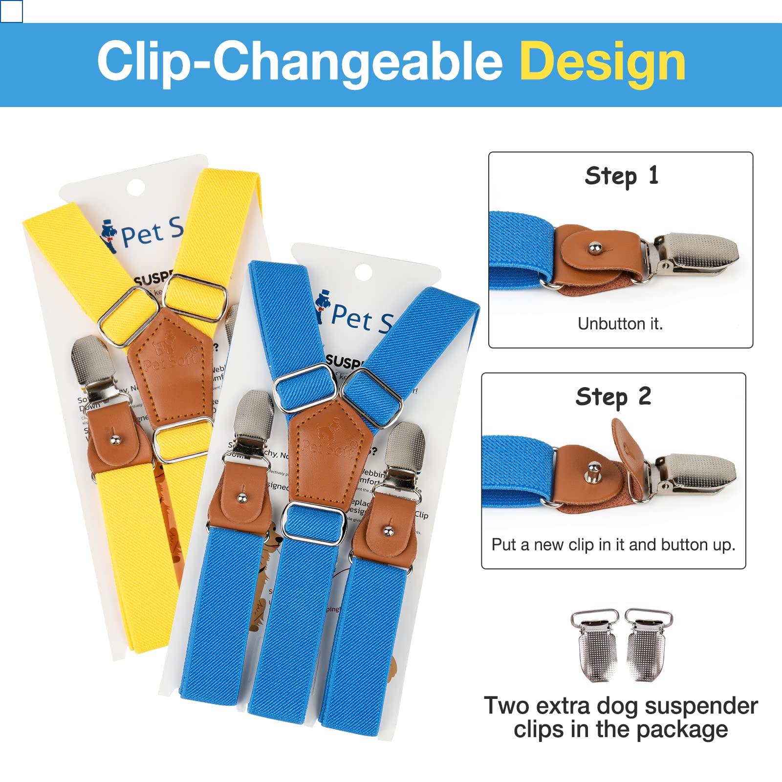 Pet Soft clips metálicos intercambiables para reemplazo fácil y duradero.