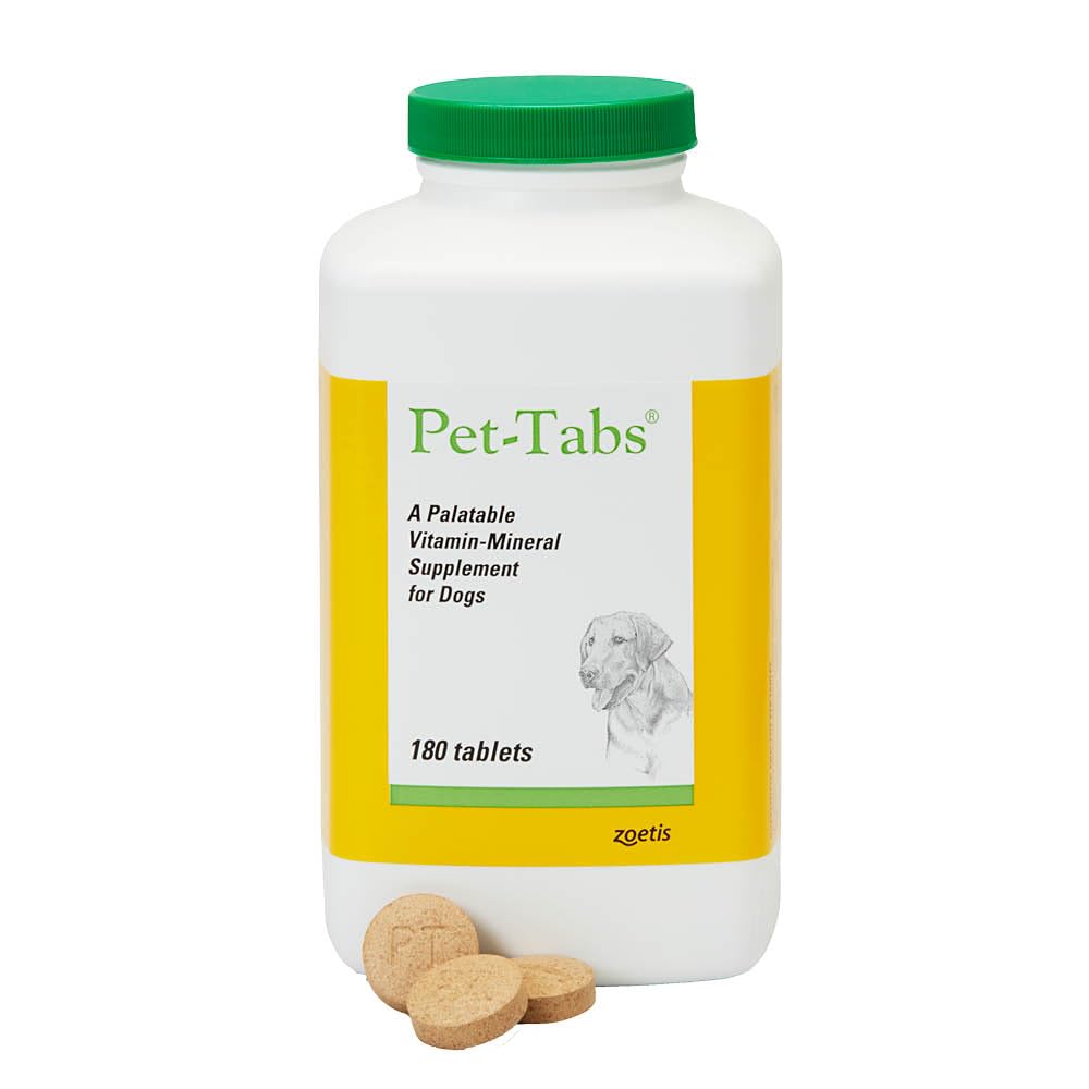Botella Pet-Tabs de 180 tabletas con sabor hígado para perros.