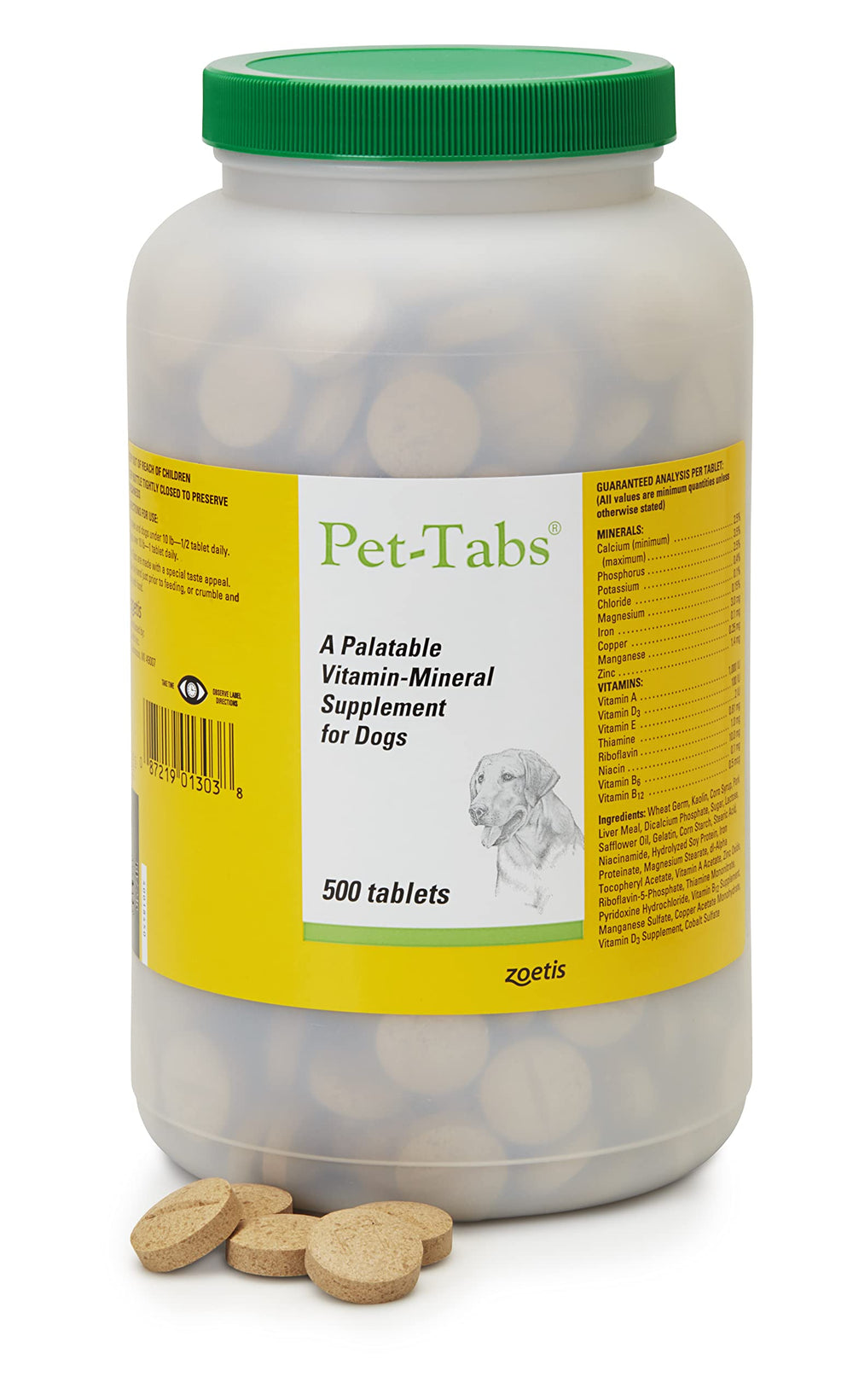 Pet-Tabs botella de 500 tabletas para un hogar con varias mascotas.