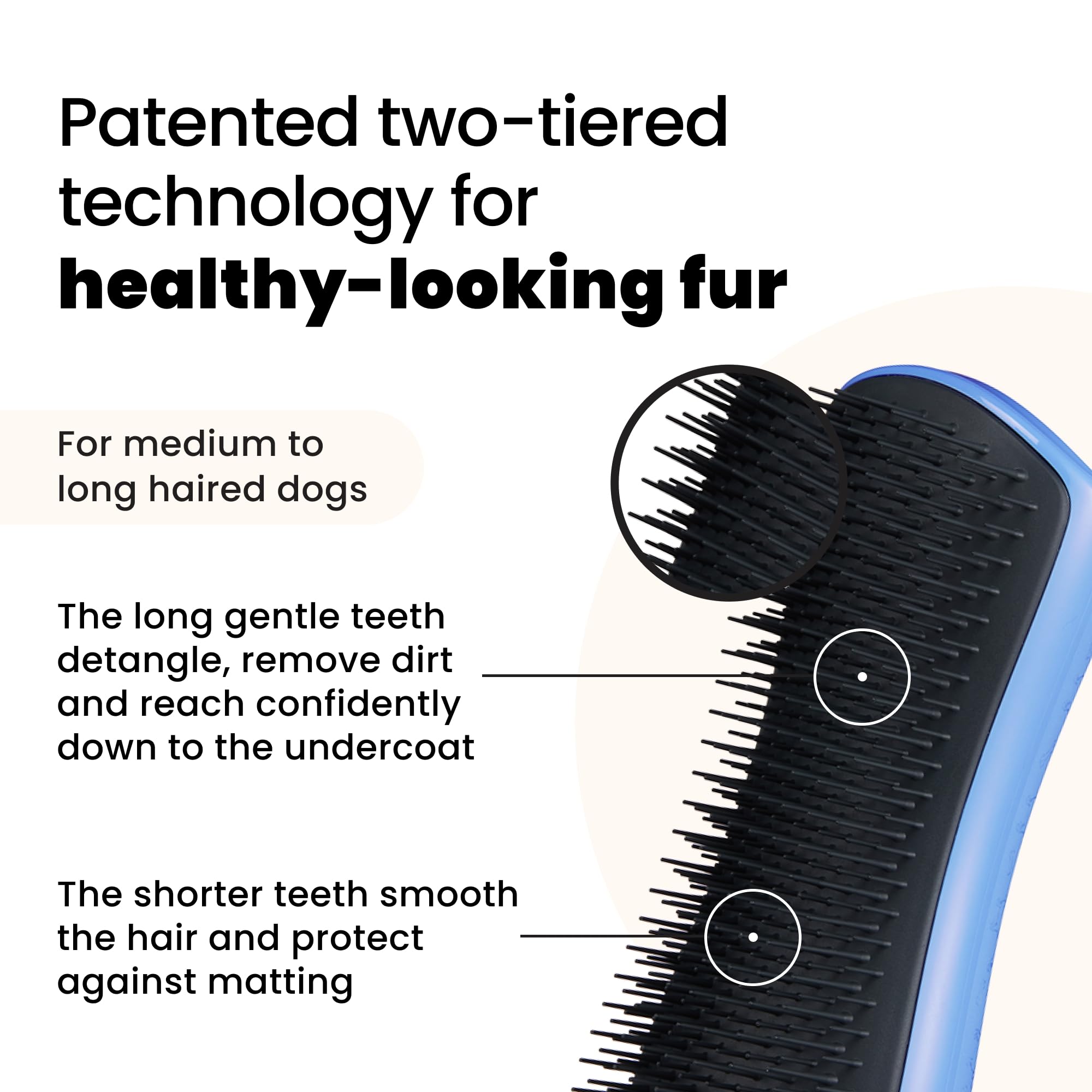 Pet Teezer cepillo para pelo largo de perro, cuidado suave.