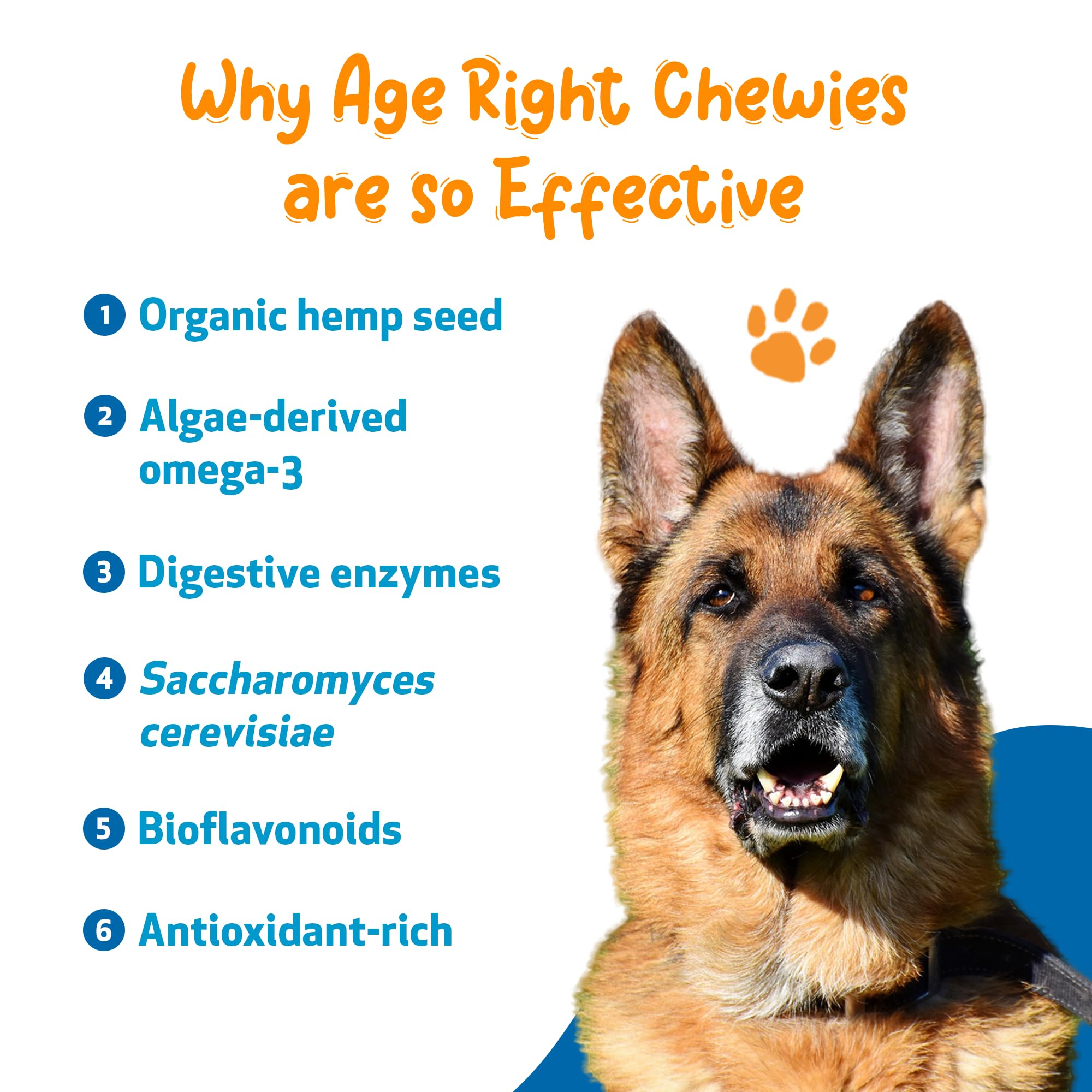 Age Right: formulado por veterinarios en EE.UU.; calidad y seguridad respaldadas.