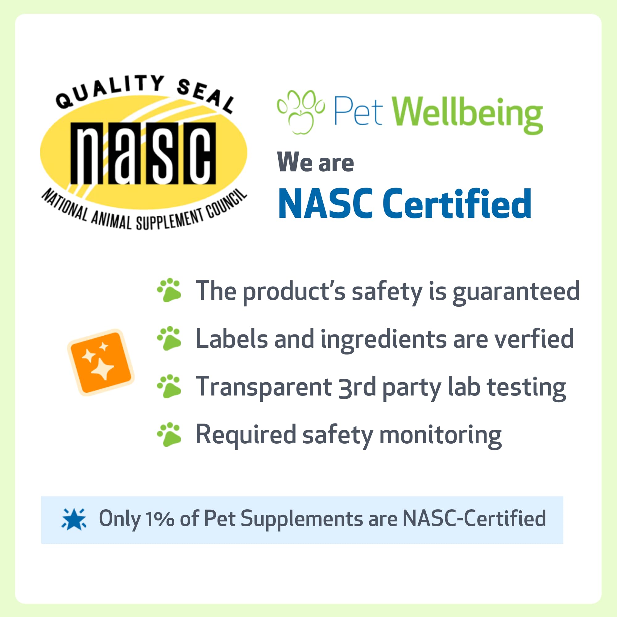 Pet Wellbeing Blood Sugar Gold para perros, certificado NASC, respaldo de formulación supervisada.
