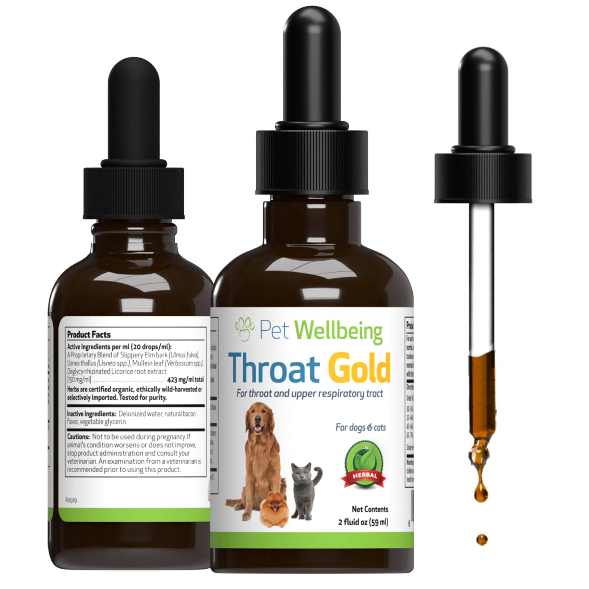 Pet Wellbeing Garganta Oro botella-frente, apoyo suave para la garganta.