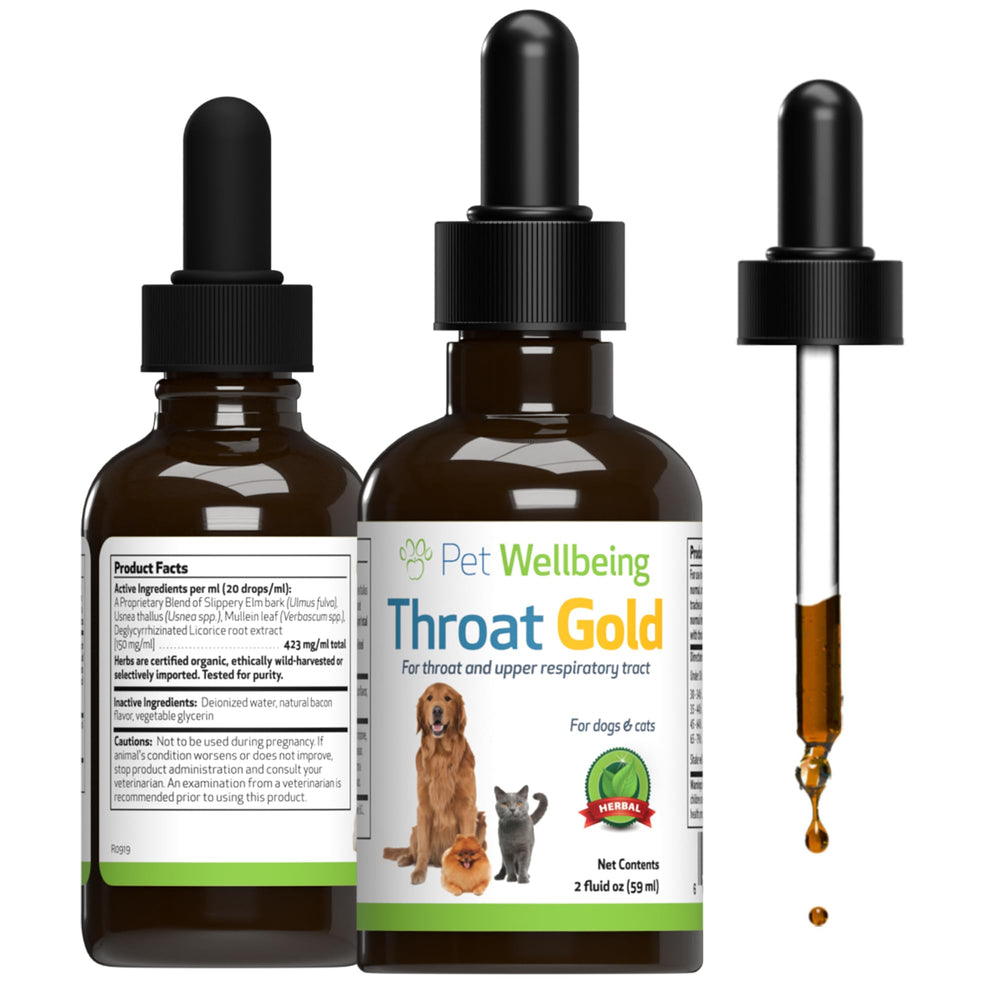 Pet Wellbeing Garganta Oro botella-frente, apoyo suave para la garganta.
