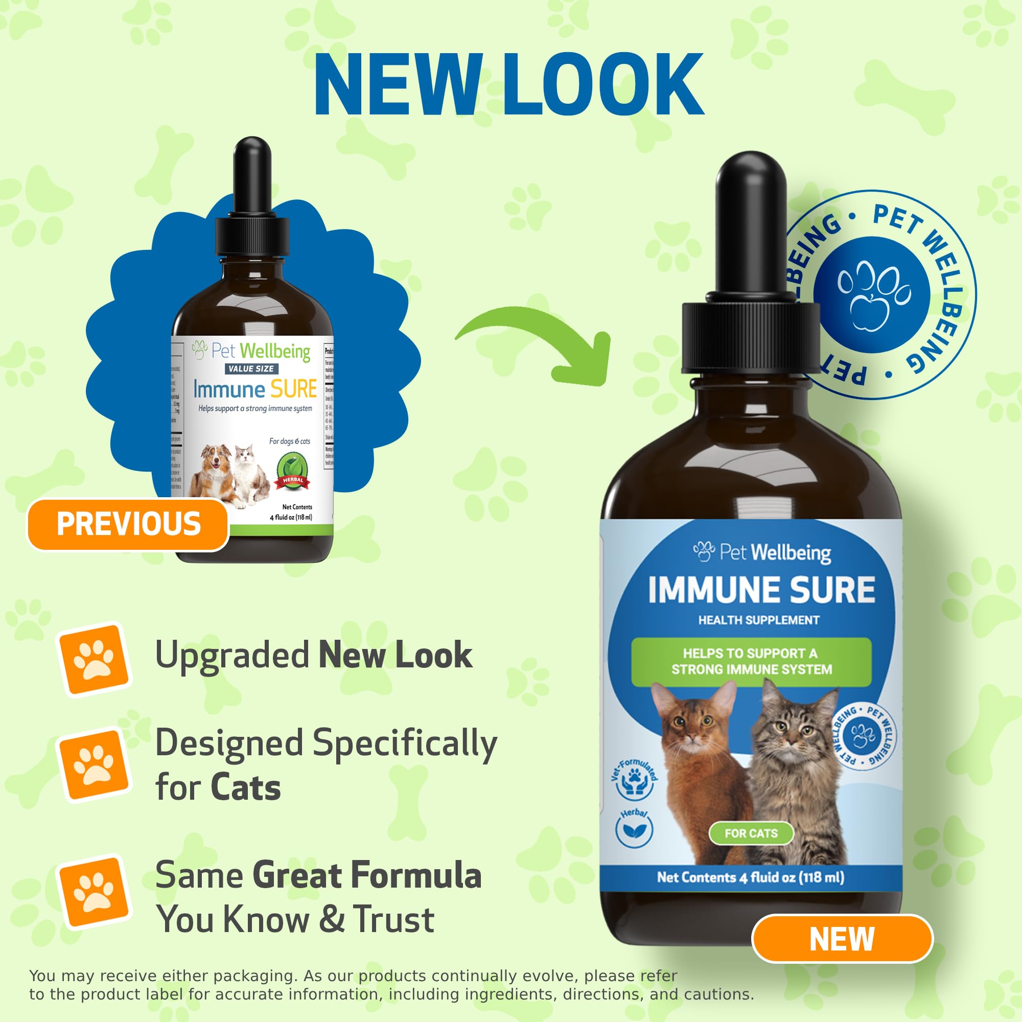 Pet Wellbeing Immune Sure: etiqueta cercana resalta antioxidantes para la salud diaria.