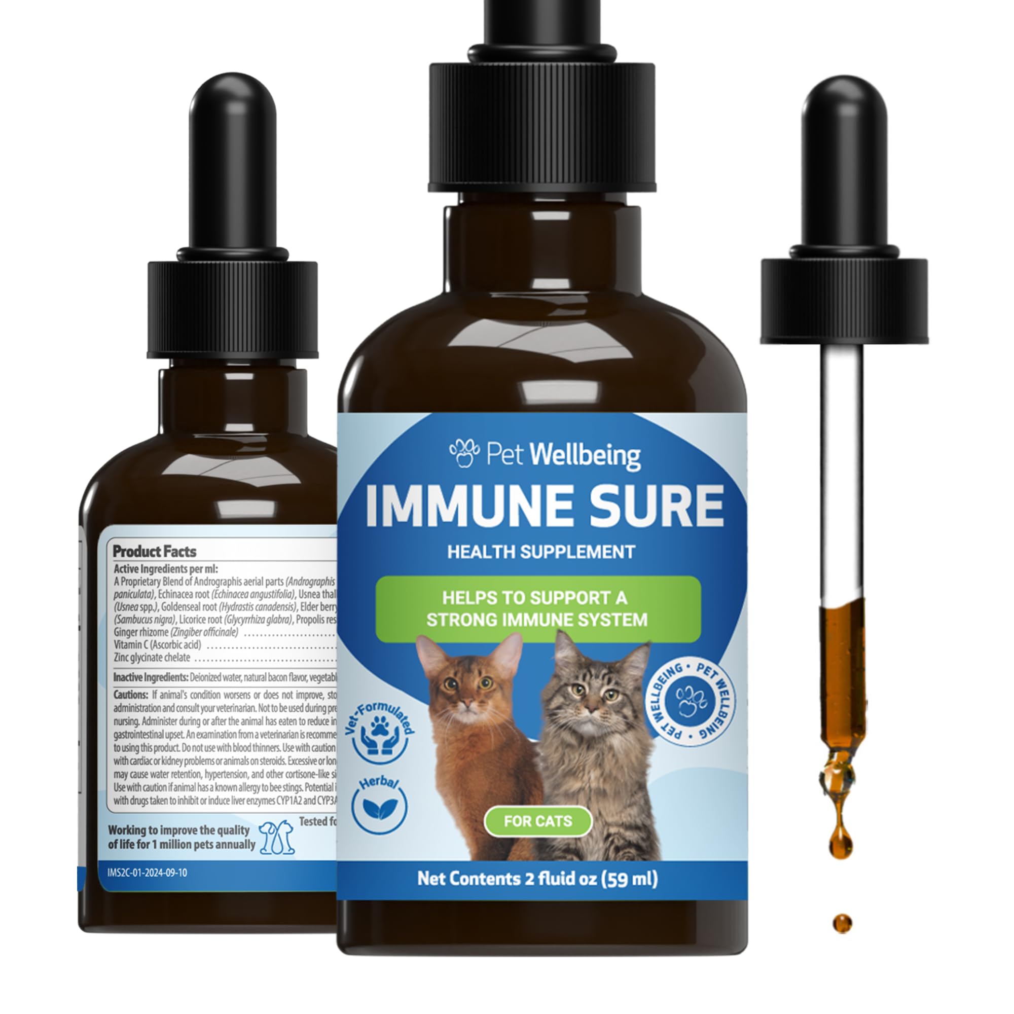 Pet Wellbeing Immune Sure para gatos, botella de 59 ml para apoyar defensas naturales