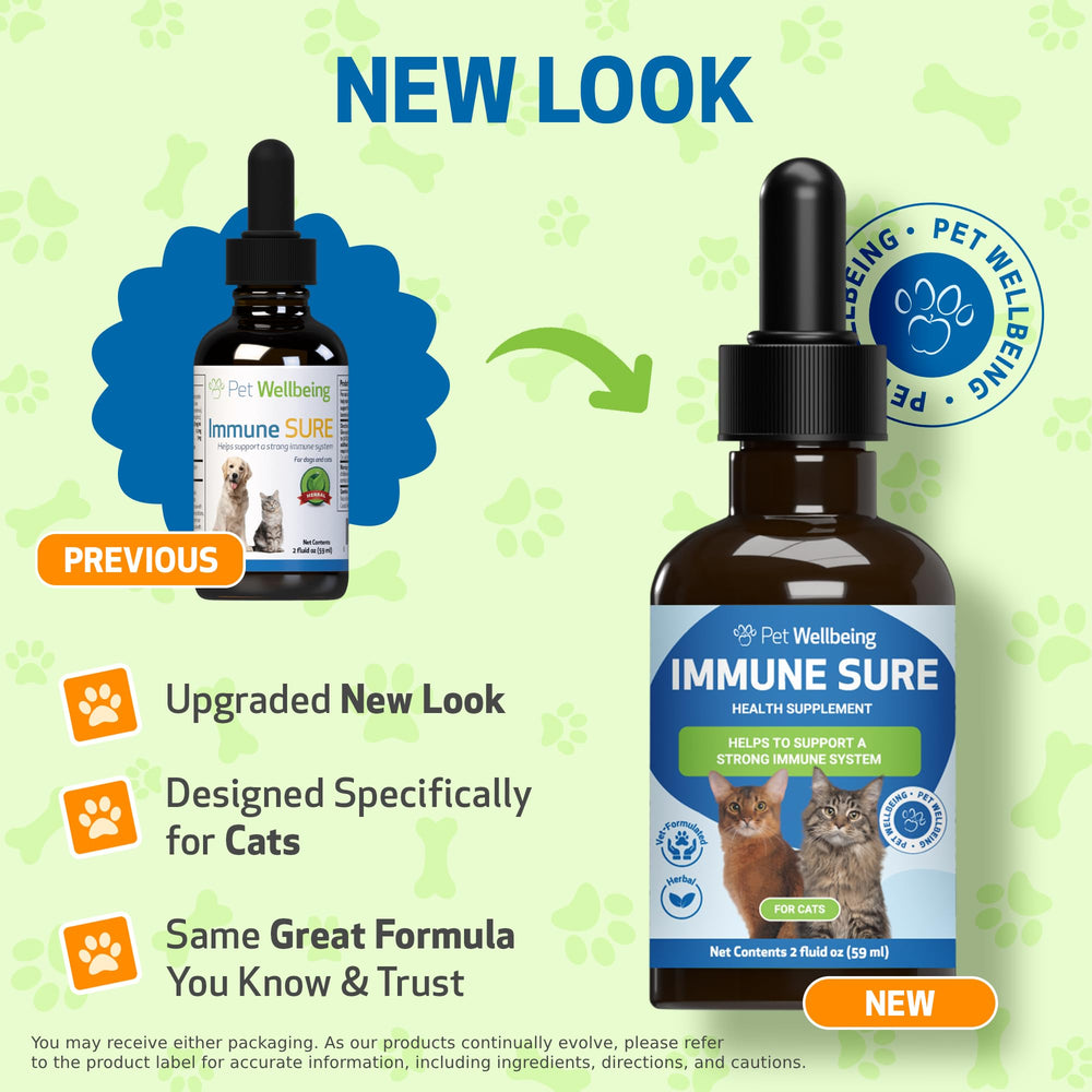 Etiqueta frontal de Pet Wellbeing Immune Sure, fácil reconocimiento de la marca