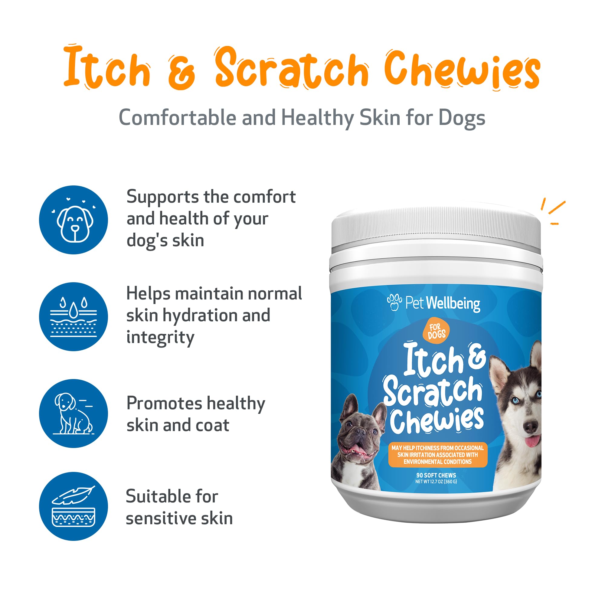 Pet Wellbeing Itch & Scratch Chewies: fórmula veterinaria para la piel canina