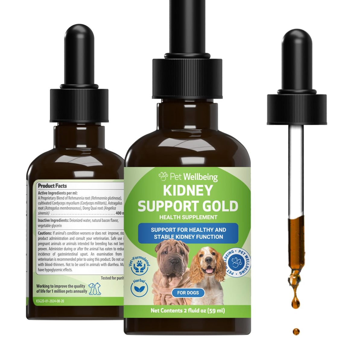 Pet Wellbeing Kidney Support Gold, botella: posible apoyo renal para perros