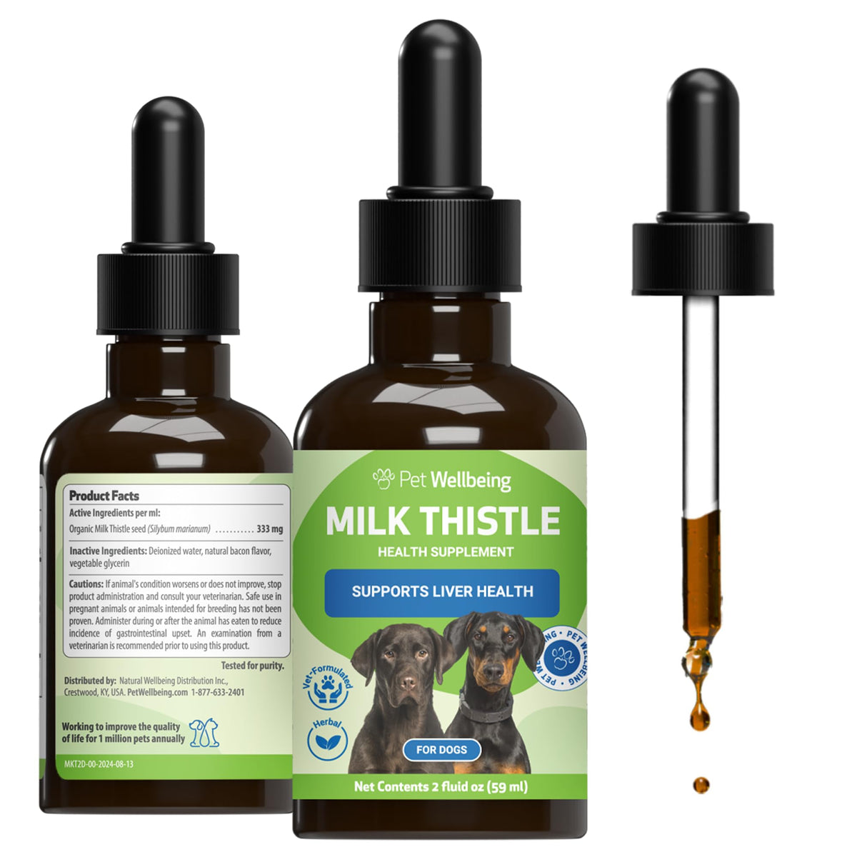 Pet Wellbeing Milk Thistle para perros, botella — apoyo a la función hepática normal