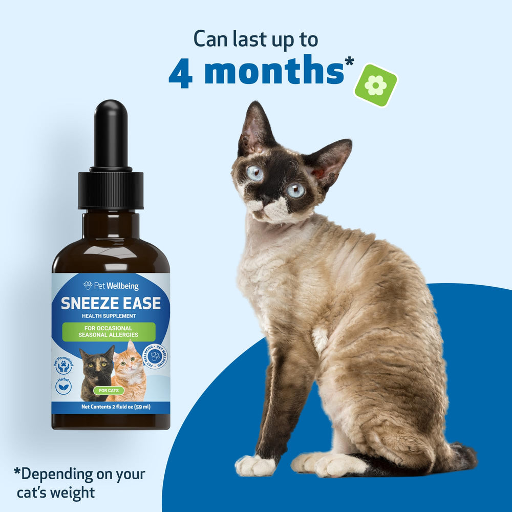 Pet Wellbeing Sneeze Ease, entorno con polen y alérgenos, posible apoyo para molestias menores.