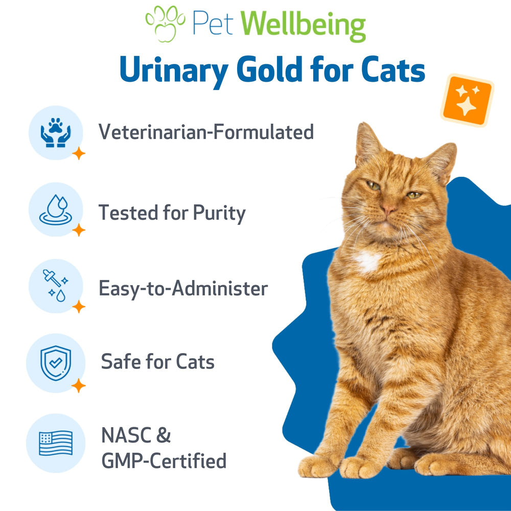 Pet Wellbeing Urinary Gold: formato líquido apto para gatos.