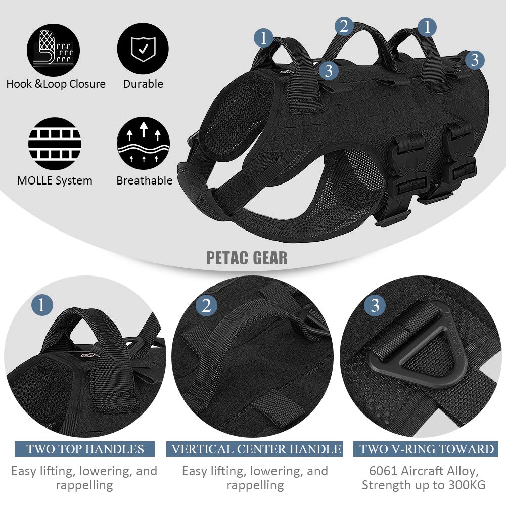 Arnés PETAC GEAR con MOLLE y parches para equipamiento adicional.