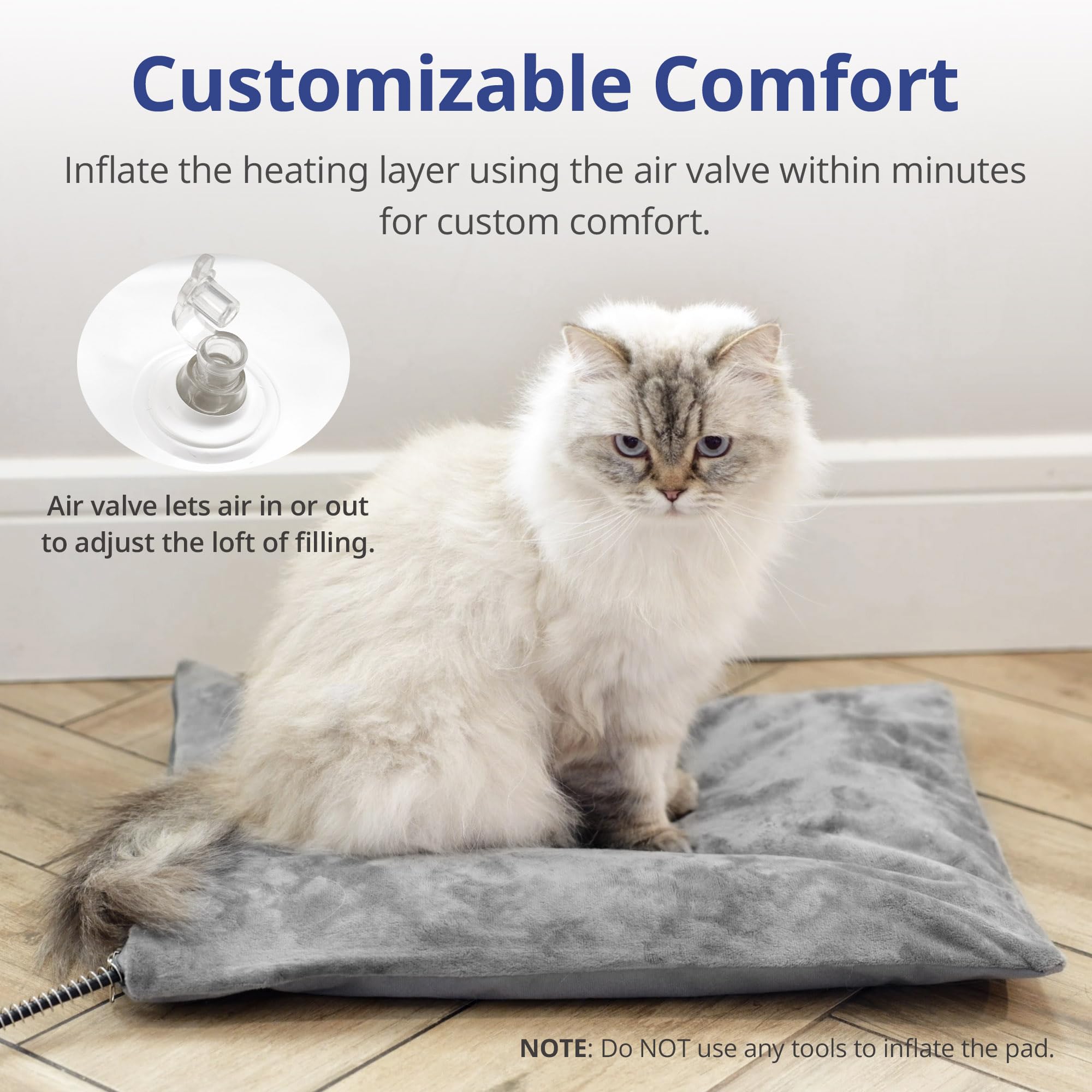 Petace cama-gato-valvula-aire-ajuste: voz de confort con altura de relleno ajustable.