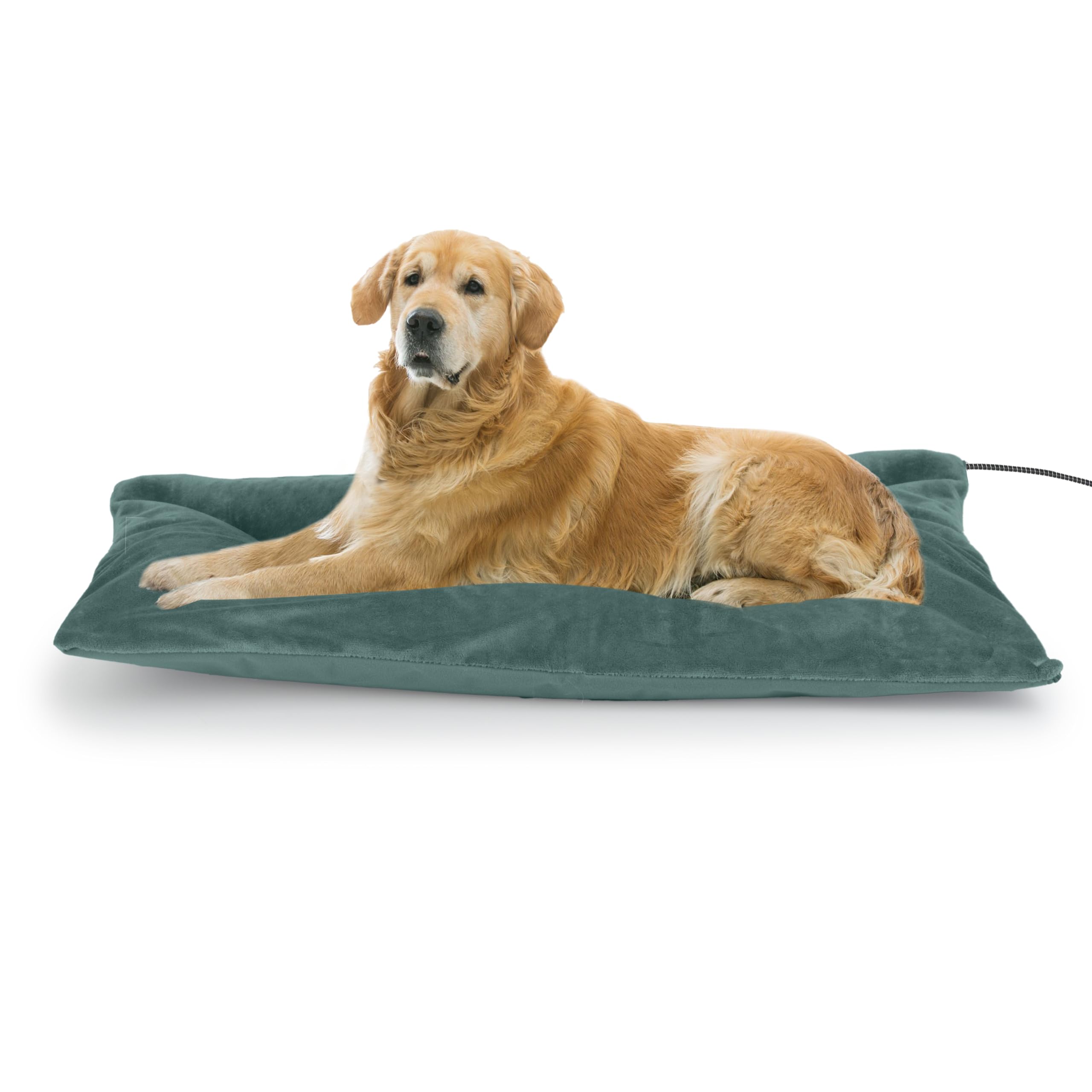 Petace cama exterior para perro con calefactor, refugio cálido al aire libre.