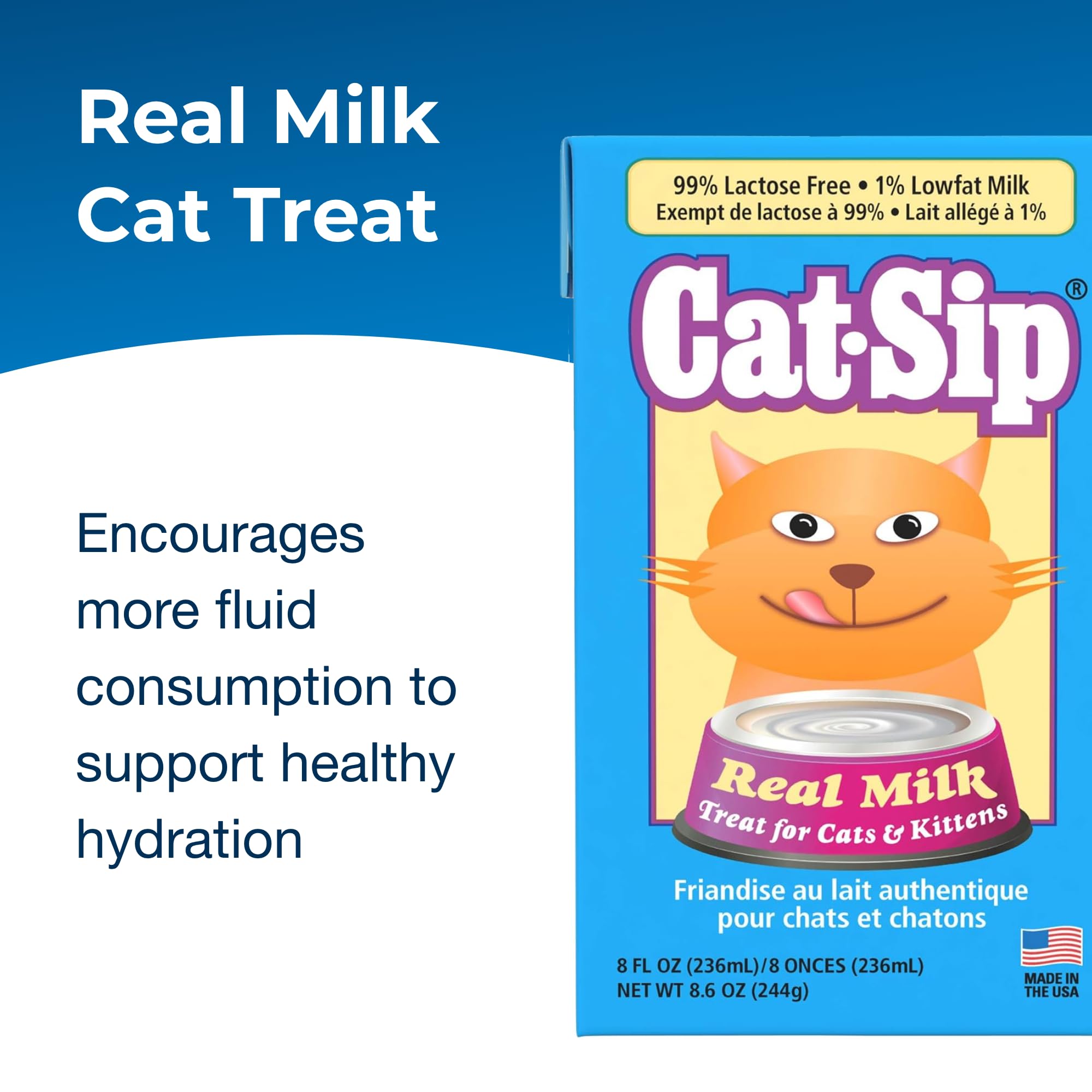 PetAg Cat-Sip leche baja en lactosa facilita la digestión para felinos.