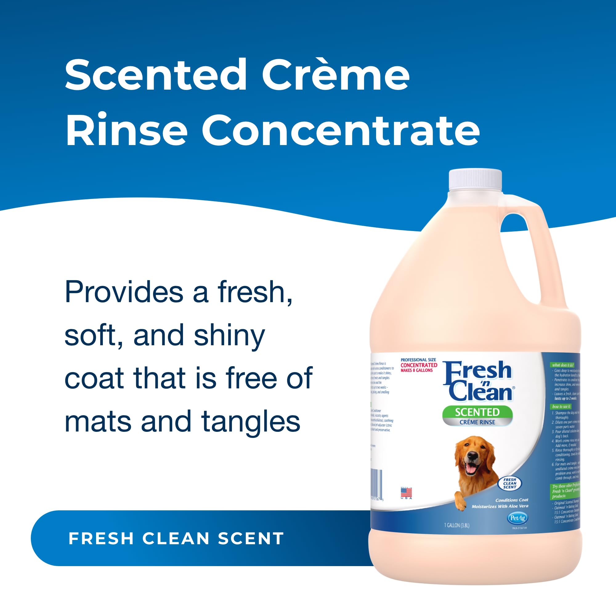Textura suave del PetAg Creme Rinse para desenredar el pelaje.