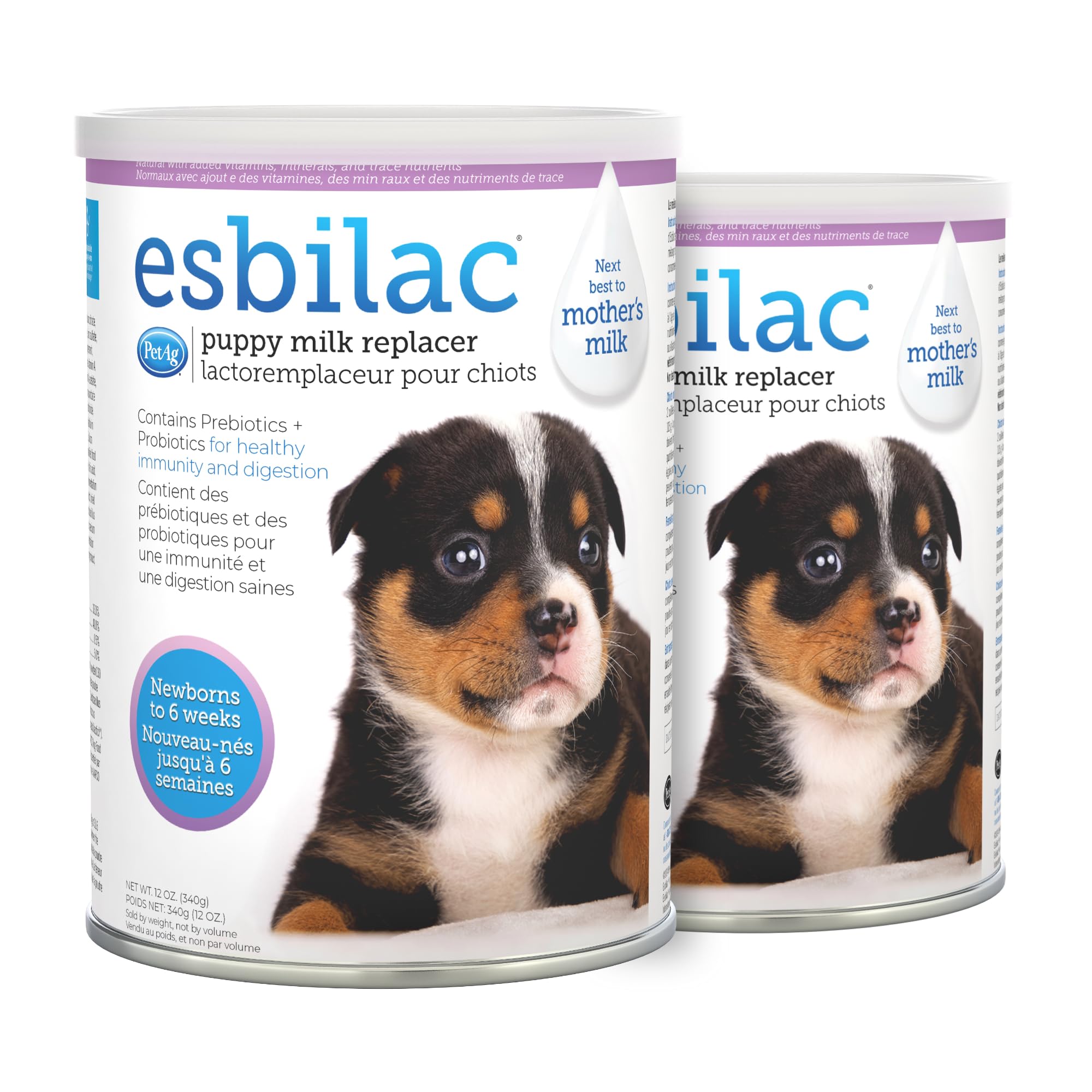 PetAg Esbilac leche para cachorros en polvo, útil cuando la madre no puede amamantar.