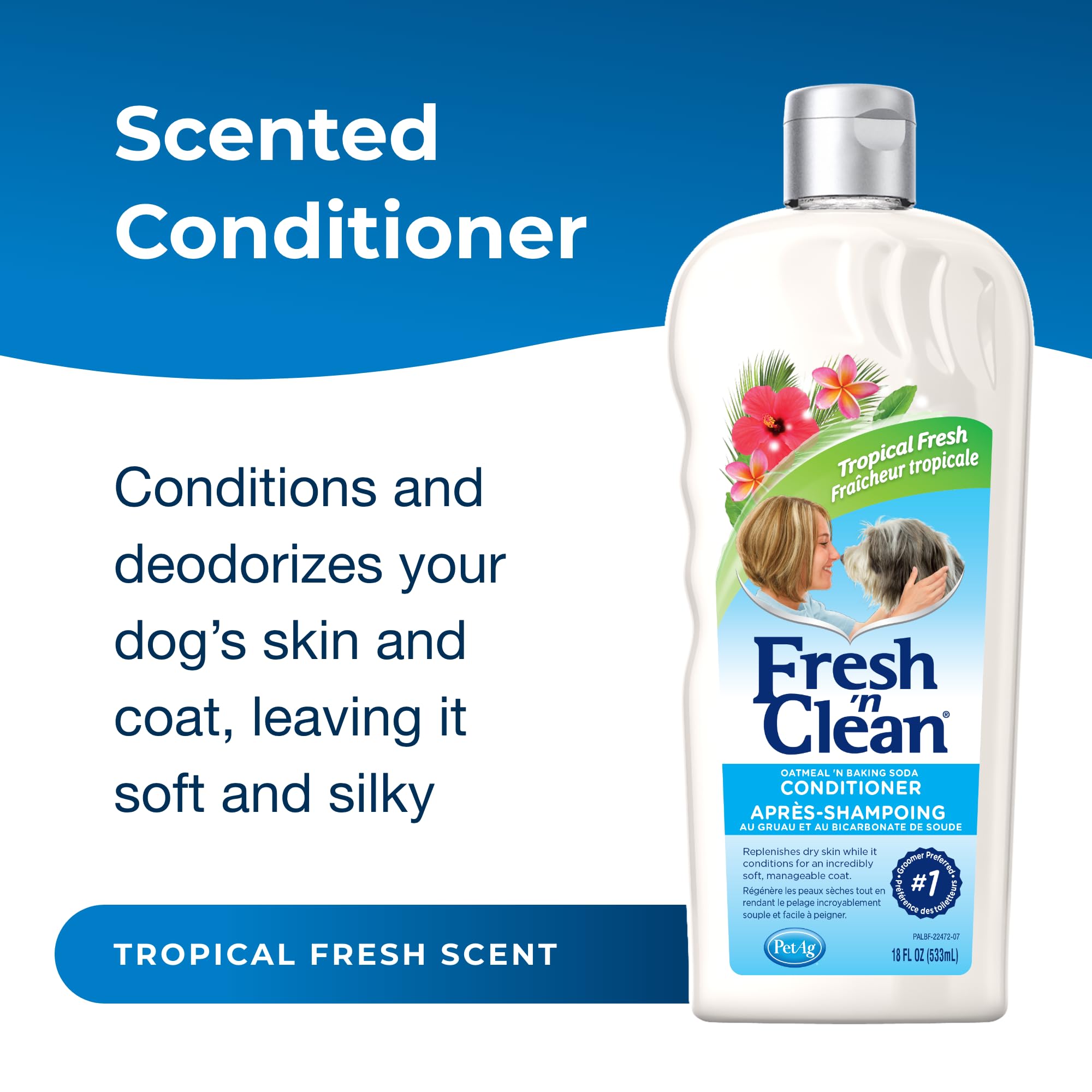 Aplicación del acondicionador PetAg Fresh ’n Clean en perros tras el baño