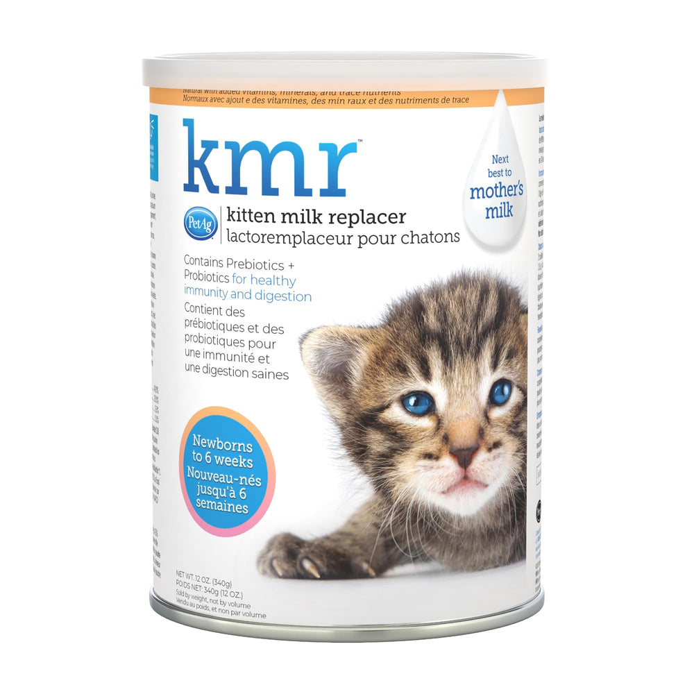 PetAg KMR leche en polvo para gatitos recién nacidos, nutrición completa.