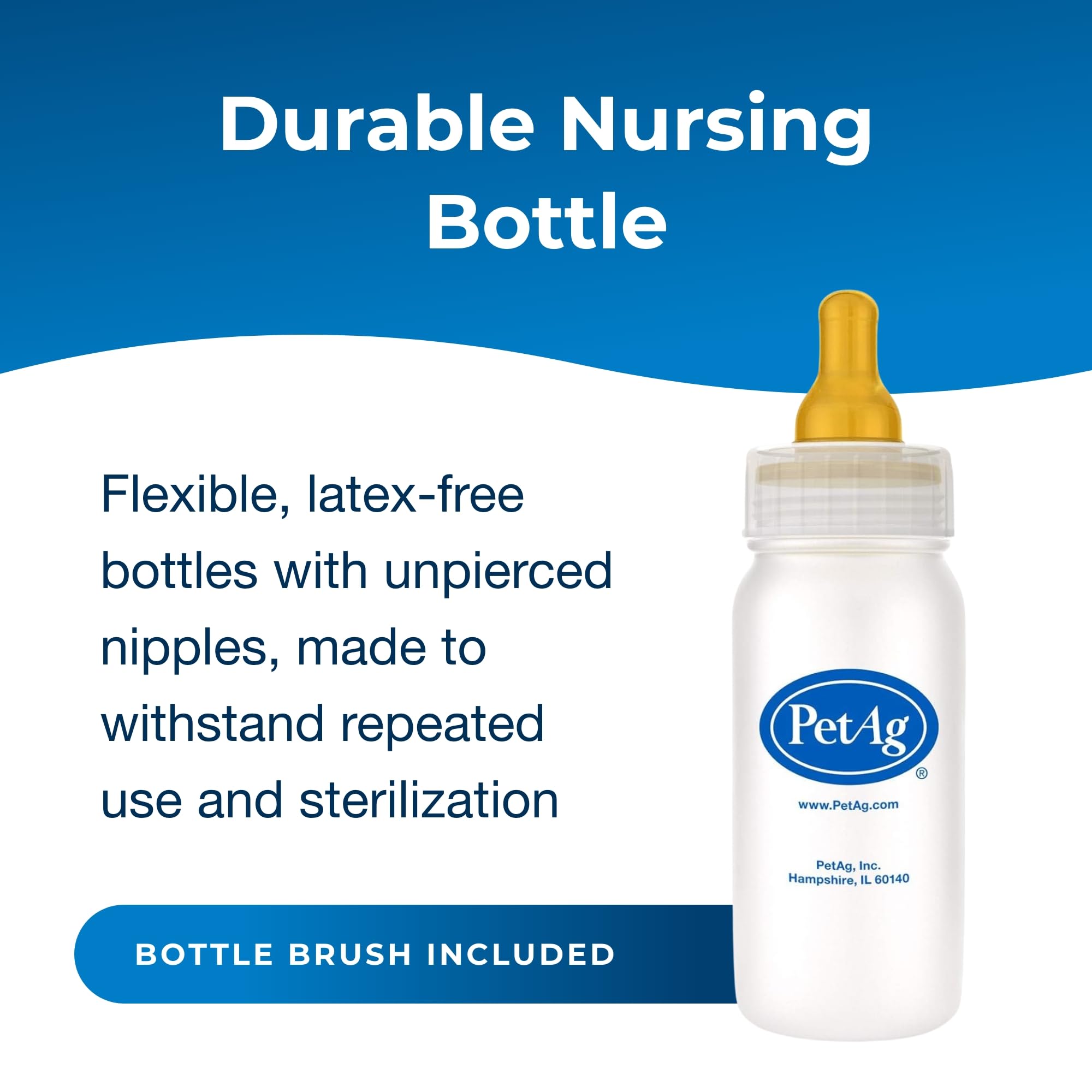 Botella PetAg Nurser duradera, ideal para múltiples lavados y limpieza a fondo.