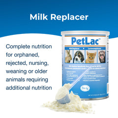 PetLac, leche en polvo fácil de digerir para mascotas, sabor aceptable.