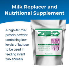 PetAg Zoologic Milk Matrix 33/40 polvo-textura, mezcla suave para una nutrición estable.