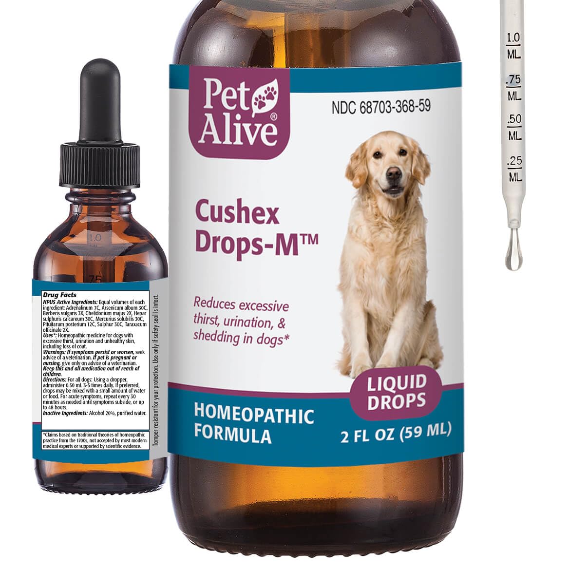 PetAlive Cushex Drops-M: botella de 59 ml para uso diario y apoyo al pelaje.
