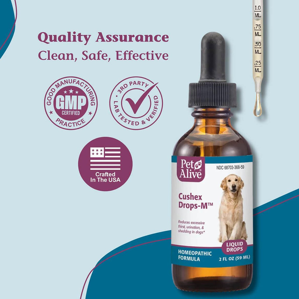 PetAlive Cushex Drops-M: composicion HPUS para tranquilidad.