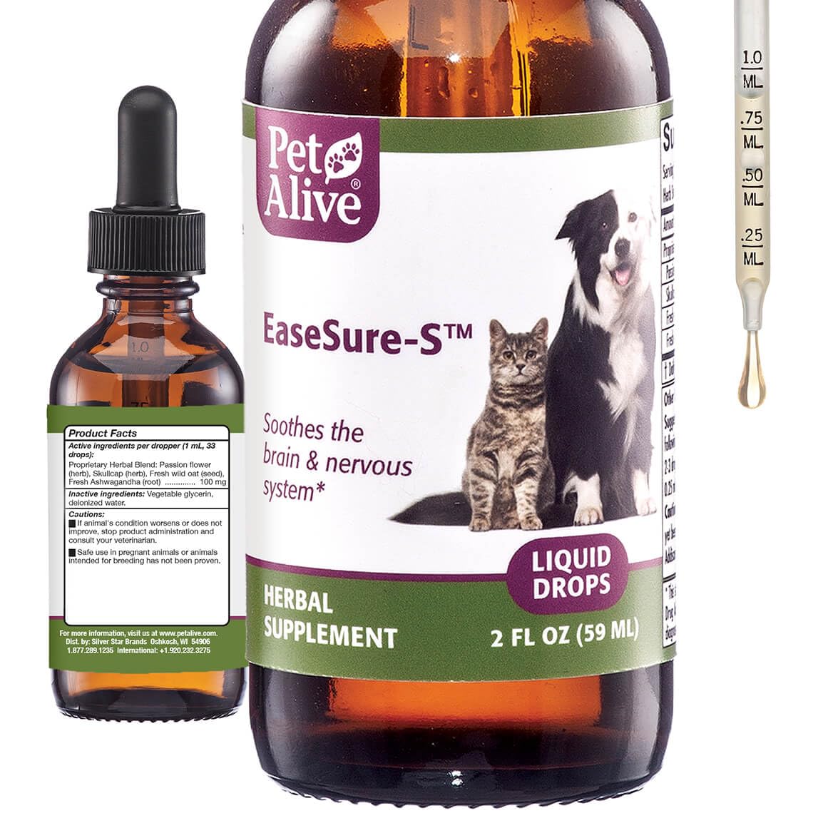 PetAlive EaseSure-S, gotas relajantes para perros y gatos, apoyo al estrés diario.