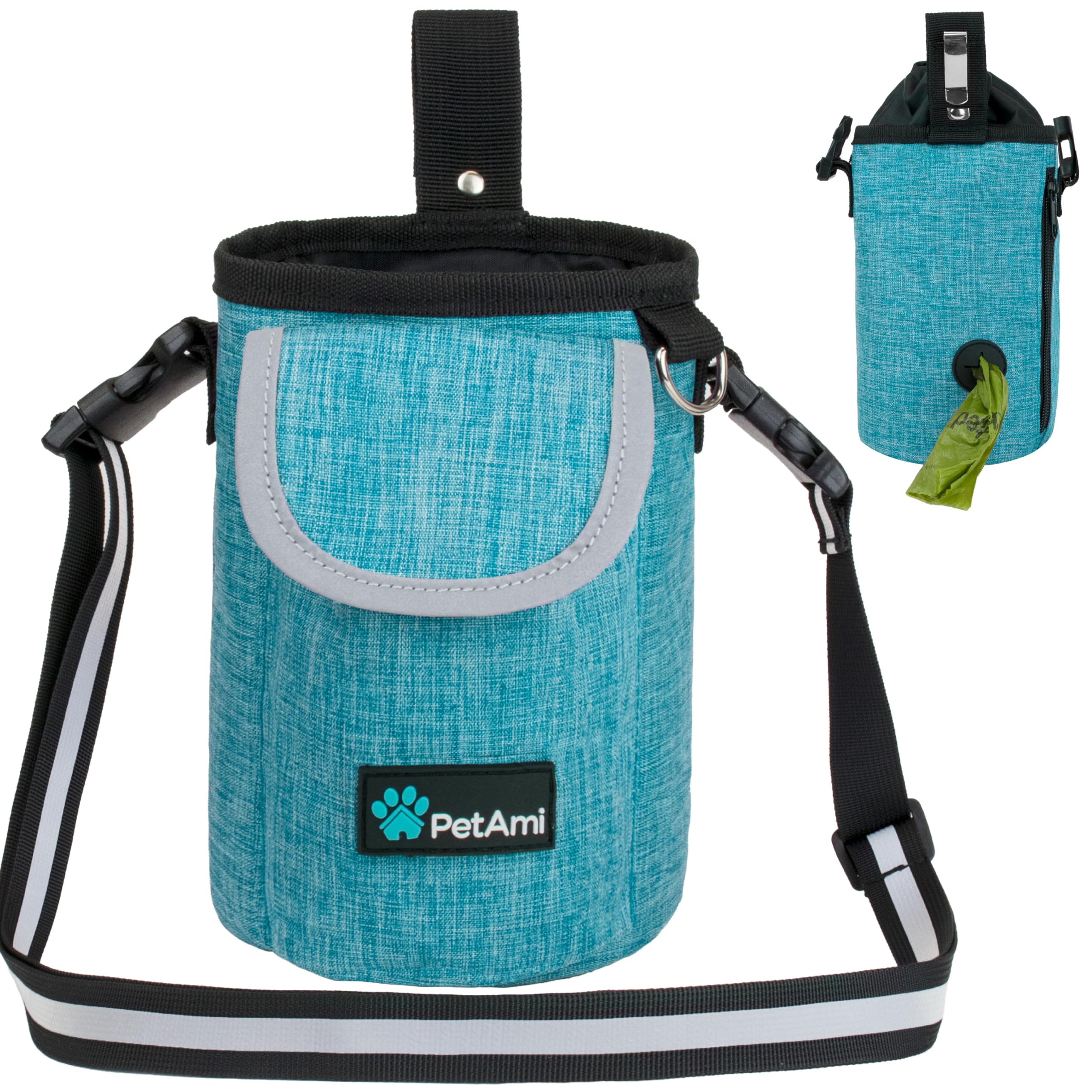 PetAmi bolsa de entrenamiento para perro turquesa con espacio principal para premios y juguetes