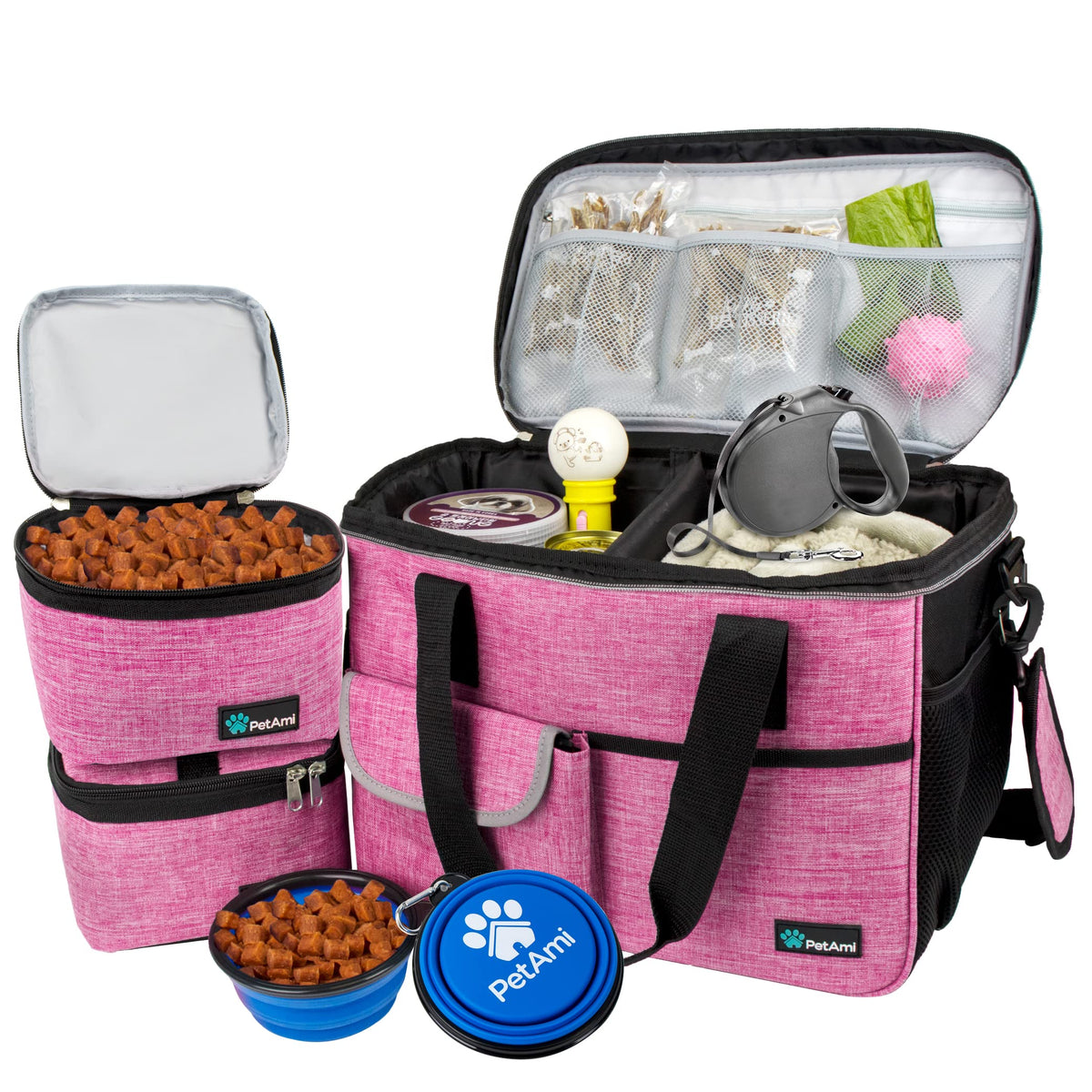 PetAmi bolsa de viaje para perro en rosa, organización de accesorios para salidas.
