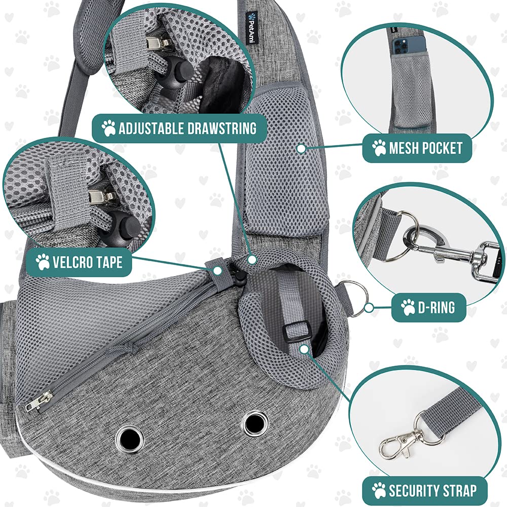 PetAmi Sling, vista trasera, seguridad reforzada durante desplazamientos.