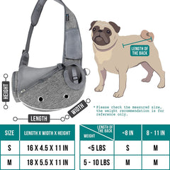 PetAmi Sling, vista lateral, ligero y cómodo para viajes y caminatas.