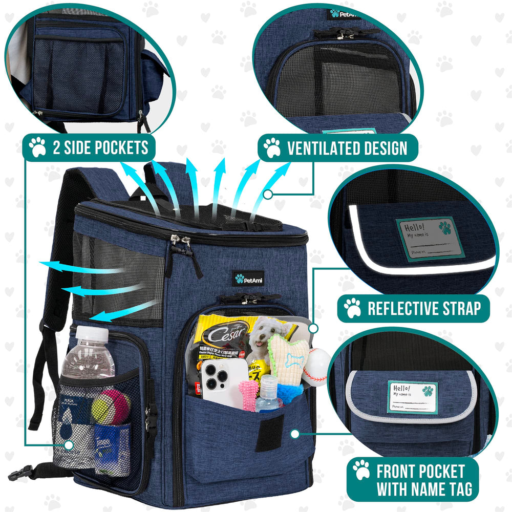 Mochila PetAmi con entradas cuatro formas y malla para visibilidad