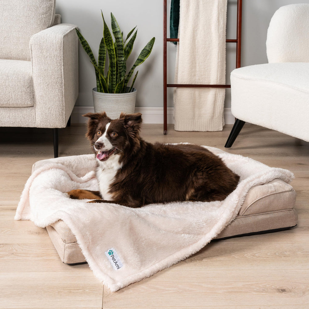 PetAmi manta para perros beige 29x40 reverso sherpa para calor suave.