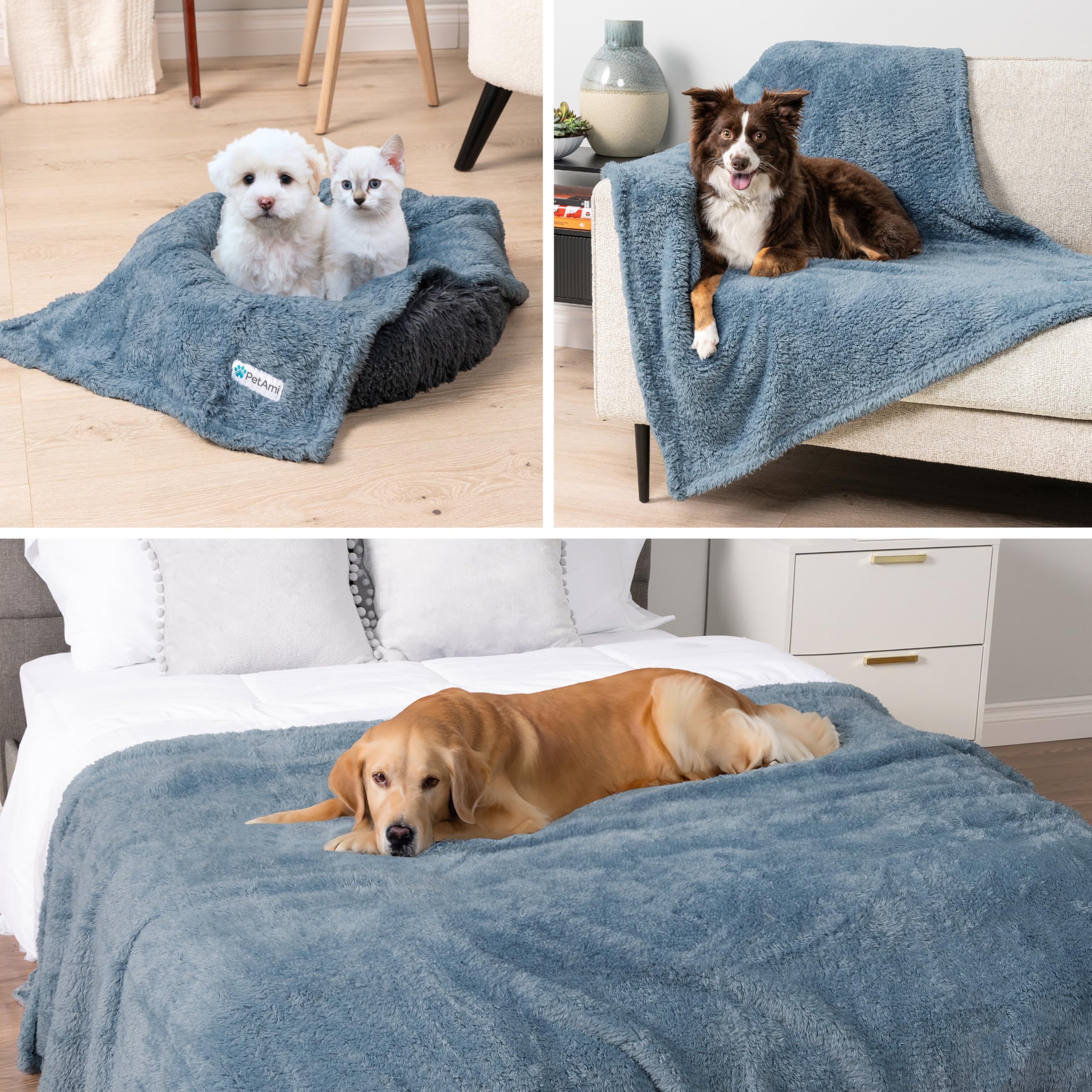 Manta PetAmi disponible en tallas diferentes para perros pequeños y medianos.