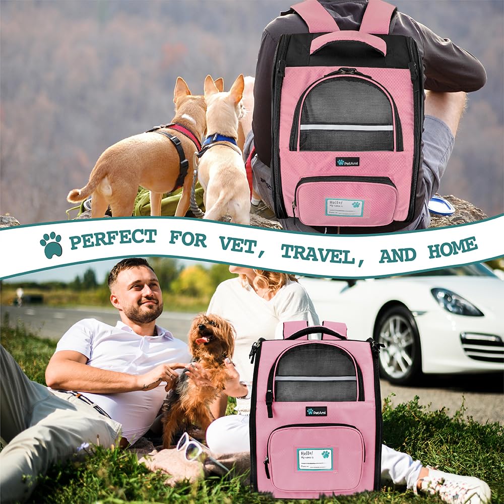 PetAmi Mochila con bolsillos y cuenco plegable para viaje práctico